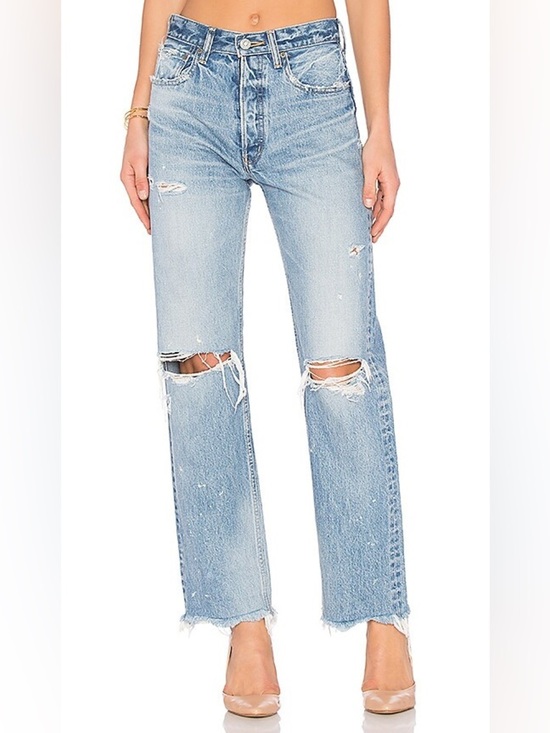 Moussy Denim - Moussy Vintage Odessa Distressed Wide Straight Leg in Blue Size 26